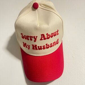 Sorry About my Husband Red and Cream Cap with Embroidered 100% Cotton